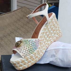 New!Kurt Geiger Multicolor,pastel,crystals, bone suede,wedge, Sandals